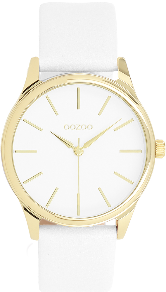 Gold coloured OOZOO watch with white leather strap - C11675